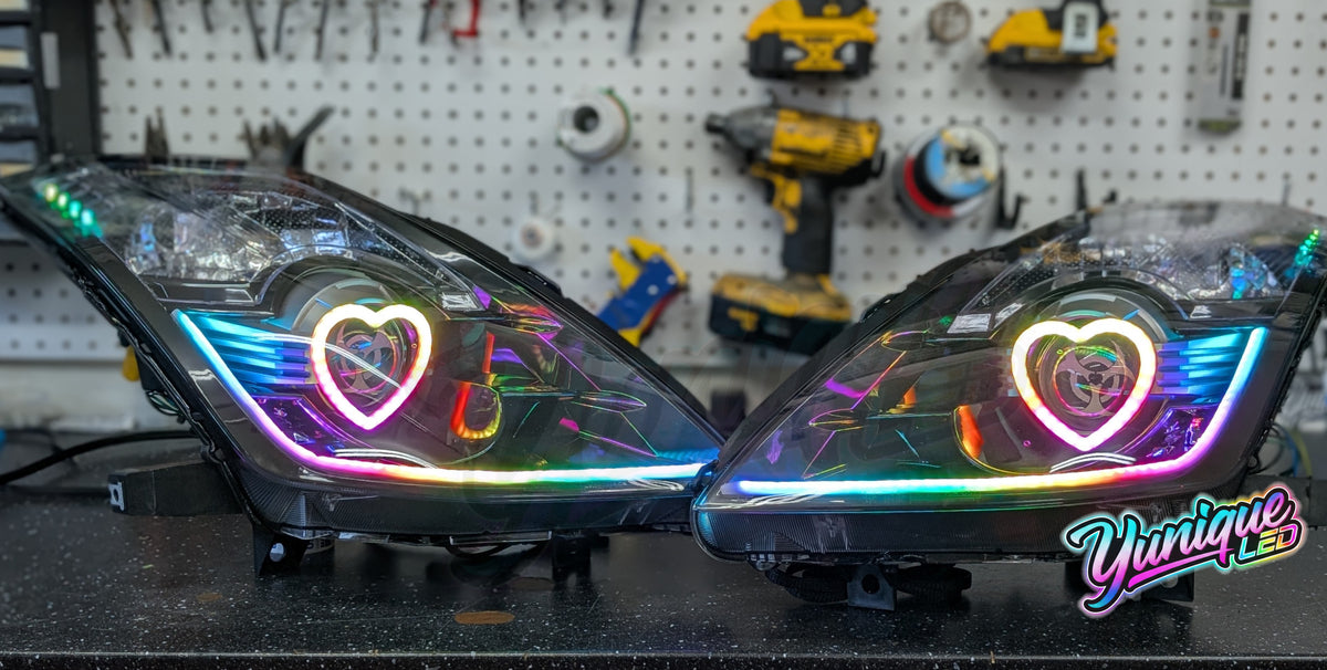 Nissan 350Z BlueGhozt Heart Stage 3 custom LED headlights — view 2