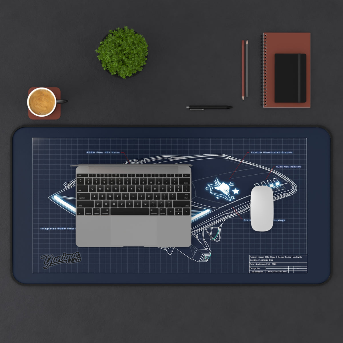 Nissan 350Z headlights design desk mat — view 3