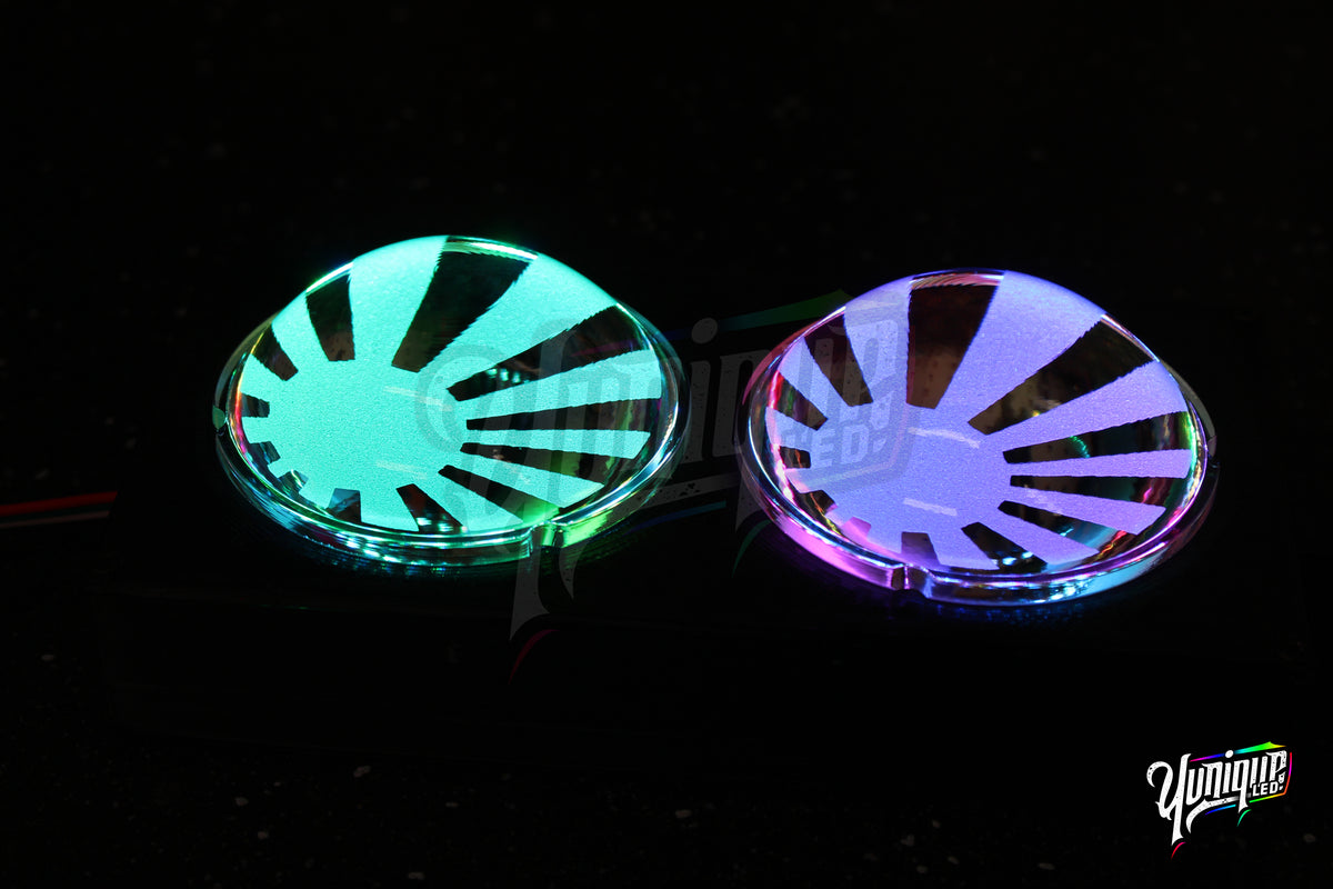 Custom projector lens etching service — example 4