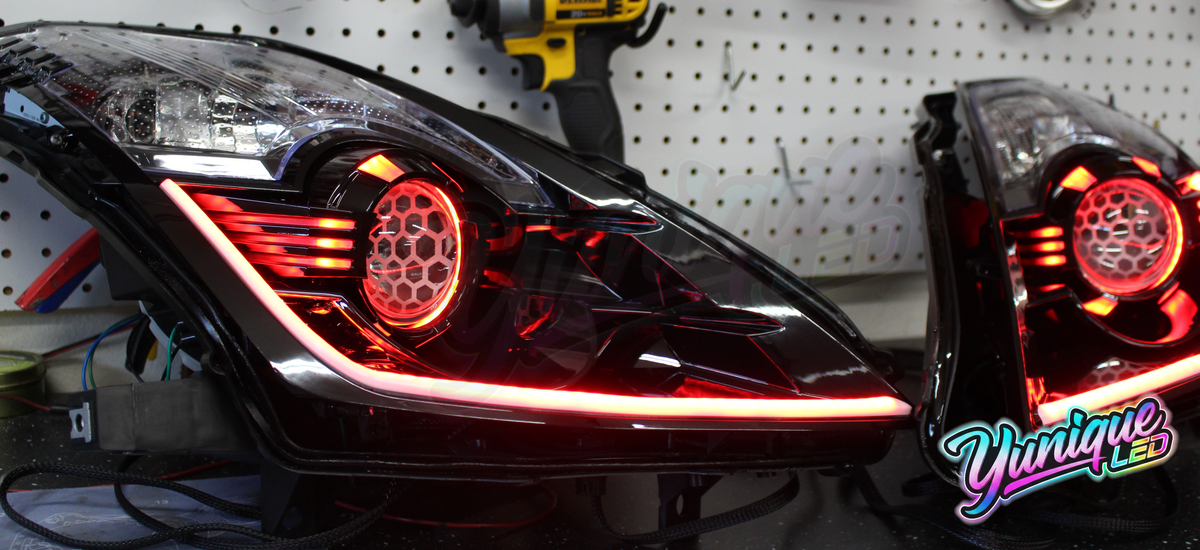 Nissan 350Z BlueGhozt Iron Man custom LED headlights — view 3