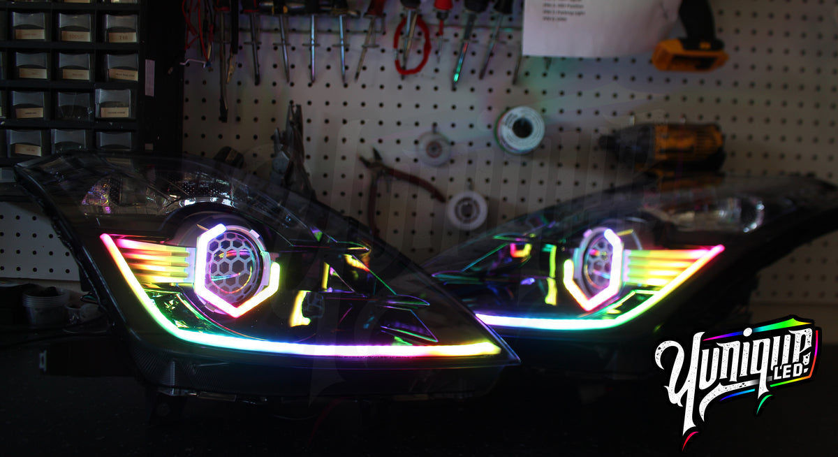 Nissan 350Z BlueGhozt Hex Stage 3 custom LED headlights — view 2