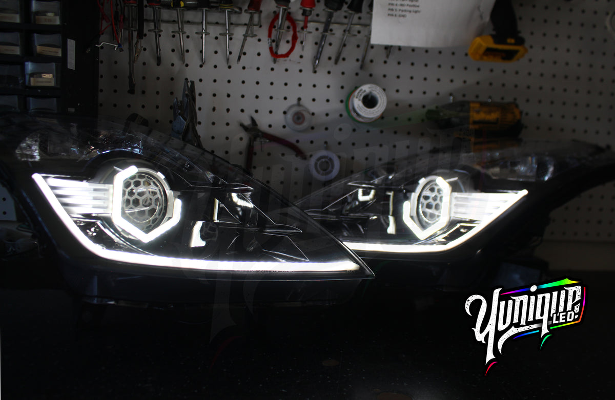 Nissan 350Z BlueGhozt Hex Stage 3 custom LED headlights — view 3