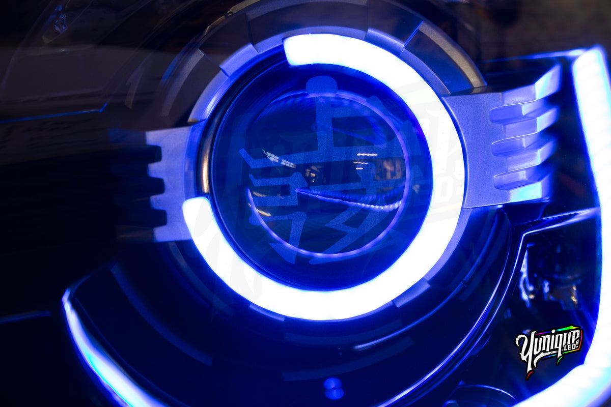 Nissan 350Z BlueGhozt Half Circle Stage 3 custom LED headlights — view 3