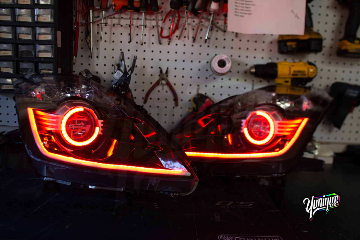 Nissan 350Z BlueGhozt Half Circle Stage 3 custom LED headlights — view 11
