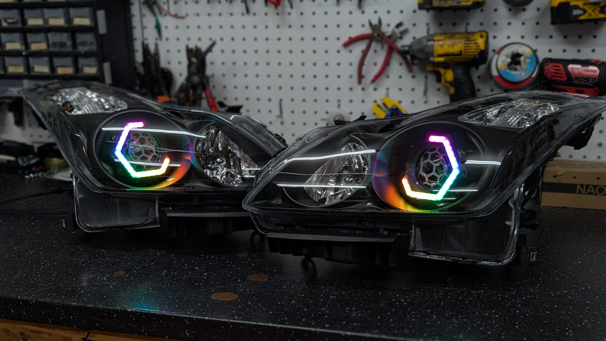 Infiniti G37 Coupe Hex RGBW flow LED headlights — view 2