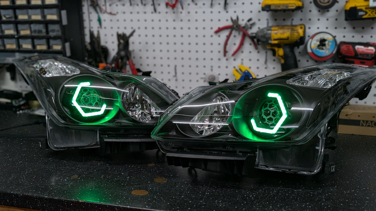 Infiniti G37 Coupe Hex RGBW flow LED headlights — view 4