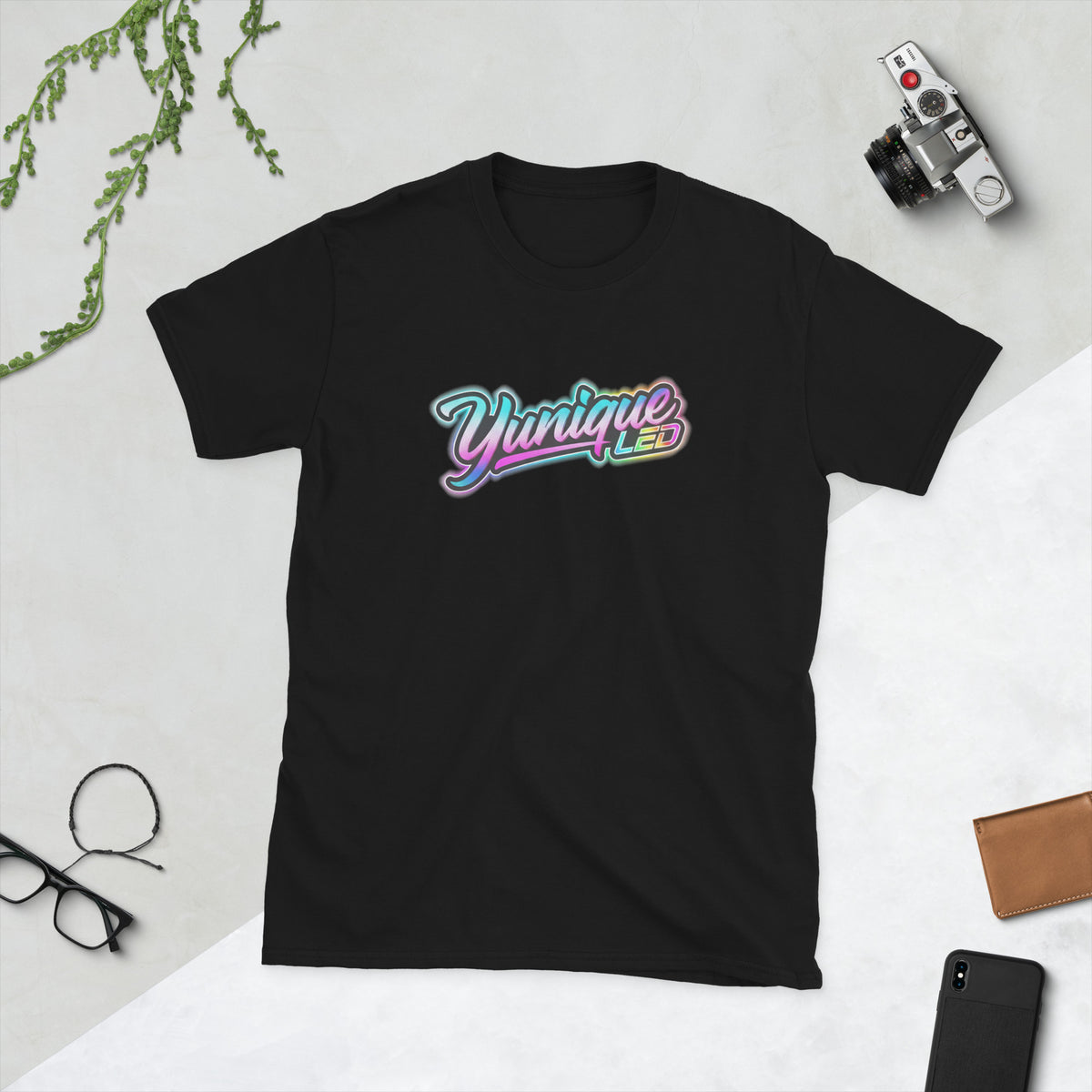 Yunique LED logo automotive T-shirt — mockup 2