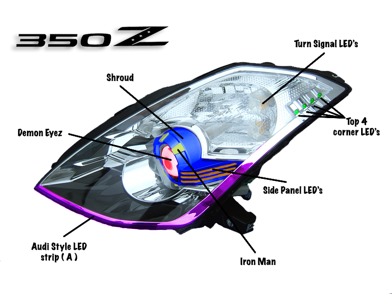 Nissan 350Z custom LED headlights, per set