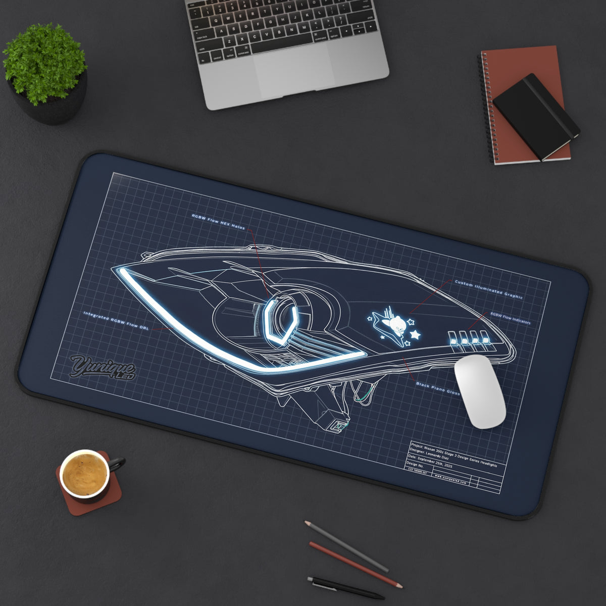 Nissan 350Z headlights design desk mat — view 4