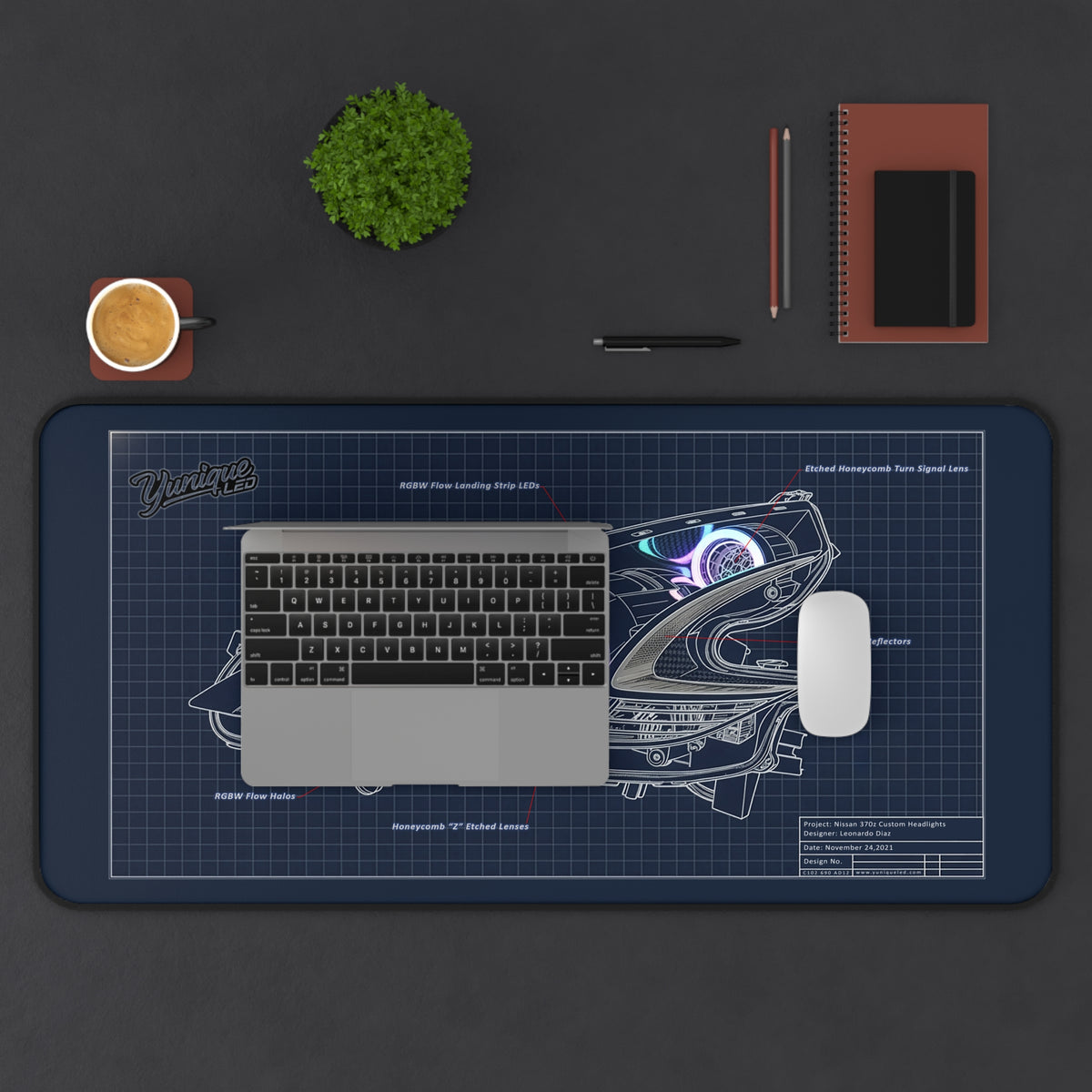 Nissan 370Z headlights design desk mat — view 3