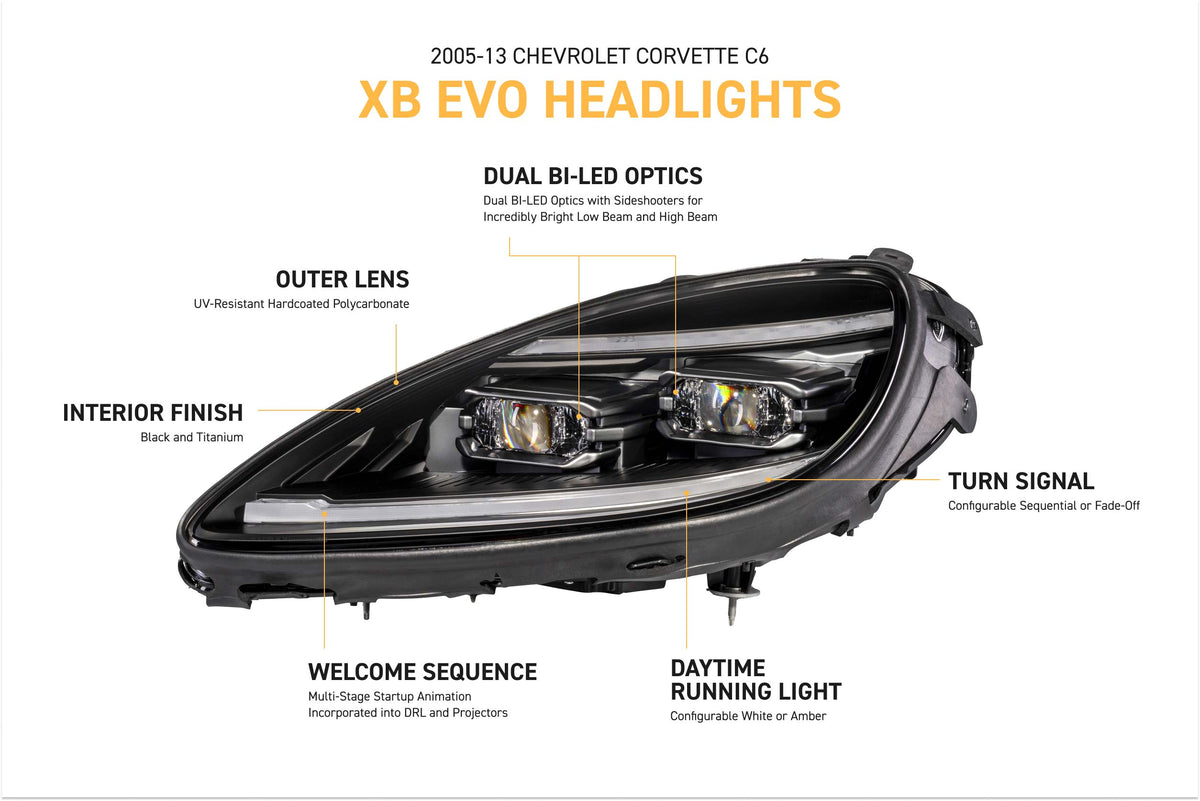 Corvette C6 XB Evo Headlights - illuminated demonstration