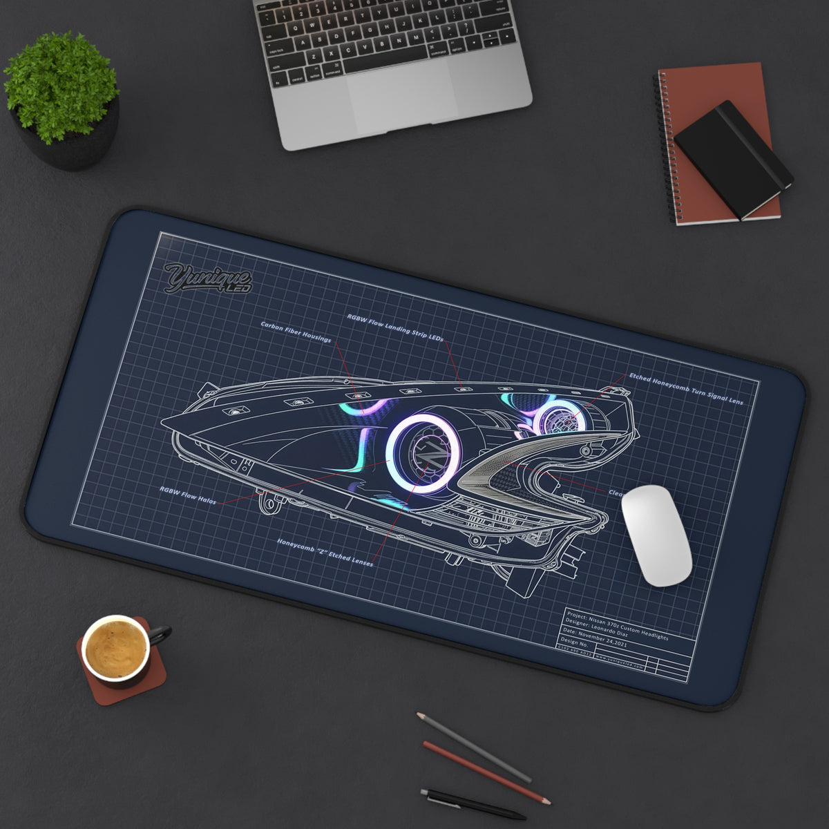 Nissan 370Z headlights design desk mat — view 4