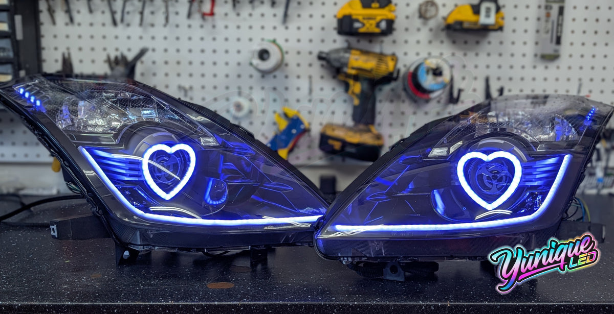 Nissan 350Z BlueGhozt Heart Stage 3 custom LED headlights — view 3