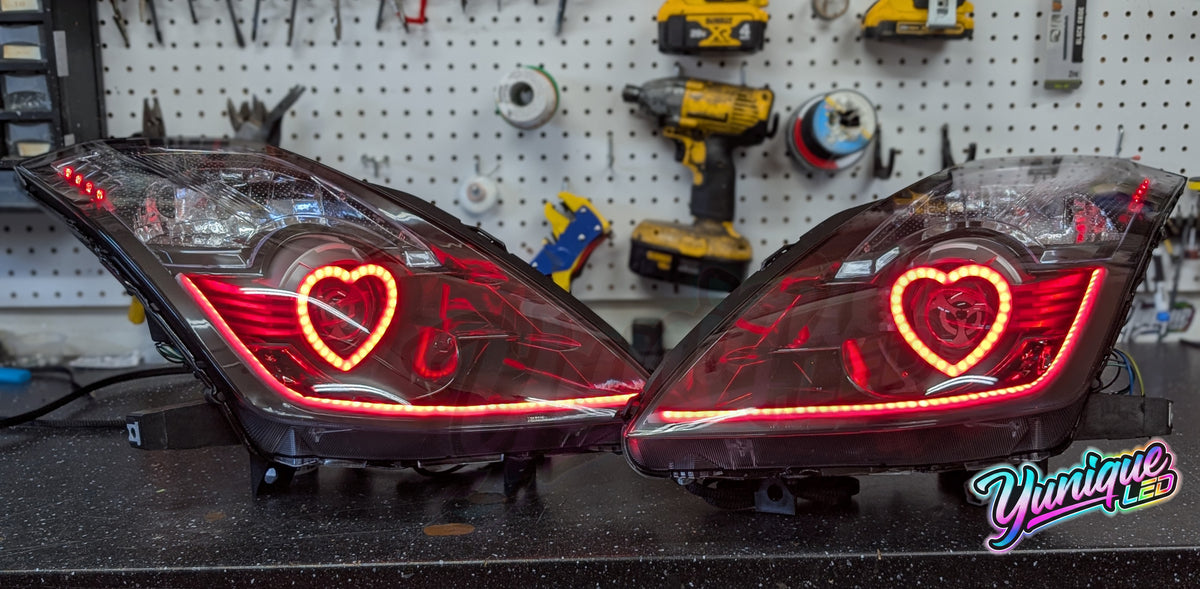 Nissan 350Z BlueGhozt Heart Stage 3 custom LED headlights — view 4