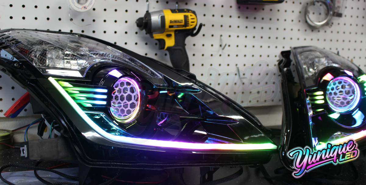Nissan 350Z BlueGhozt Iron Man custom LED headlights — view 2
