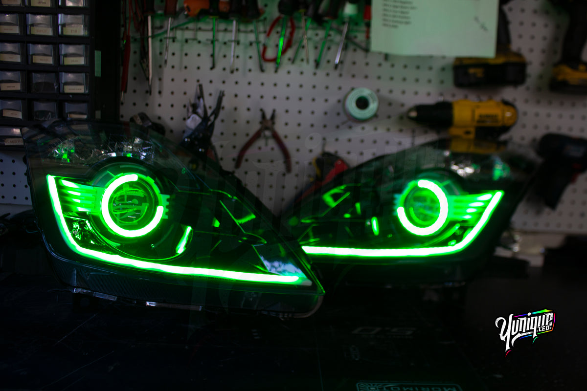 Nissan 350Z BlueGhozt Half Circle Stage 3 custom LED headlights — view 12