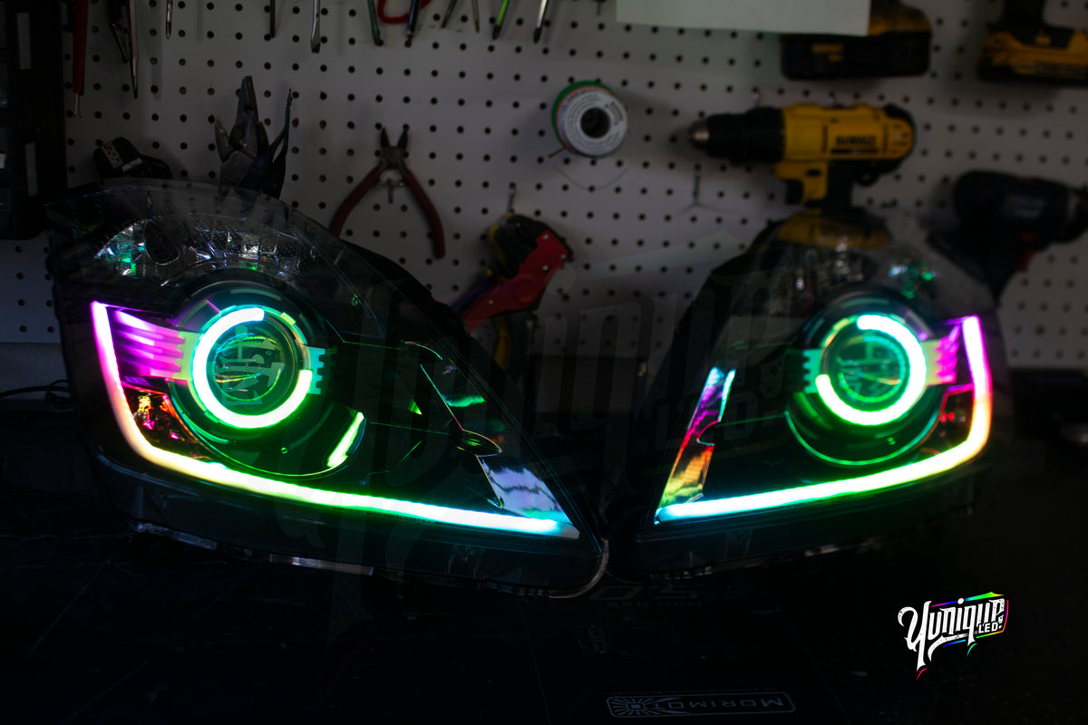 Nissan 350Z BlueGhozt Half Circle Stage 3 custom LED headlights — view 2