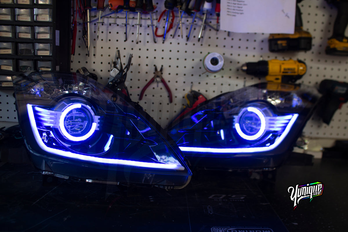 Nissan 350Z BlueGhozt Half Circle Stage 3 custom LED headlights — view 10