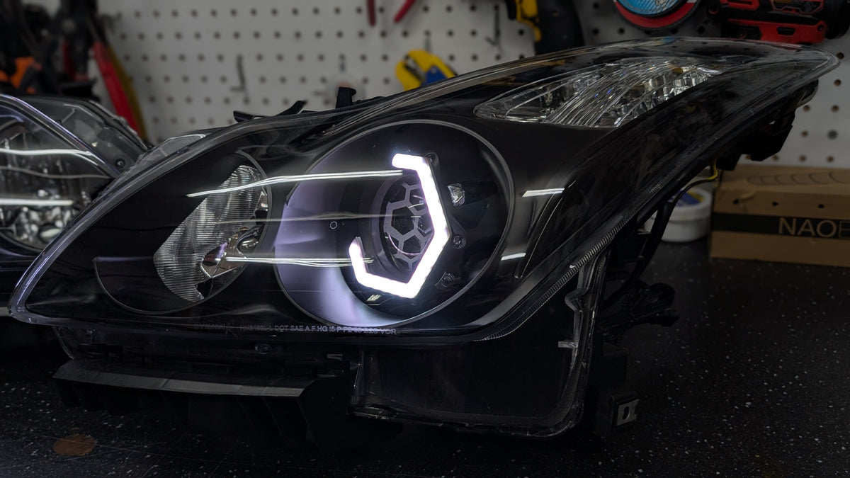 Infiniti G37 Coupe Hex RGBW flow LED headlights — view 8