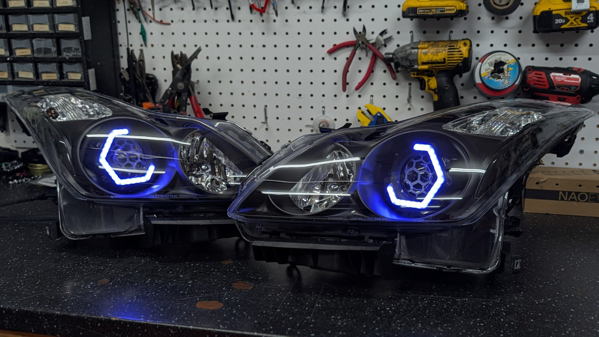 Infiniti G37 Coupe Hex RGBW flow LED headlights — view 5