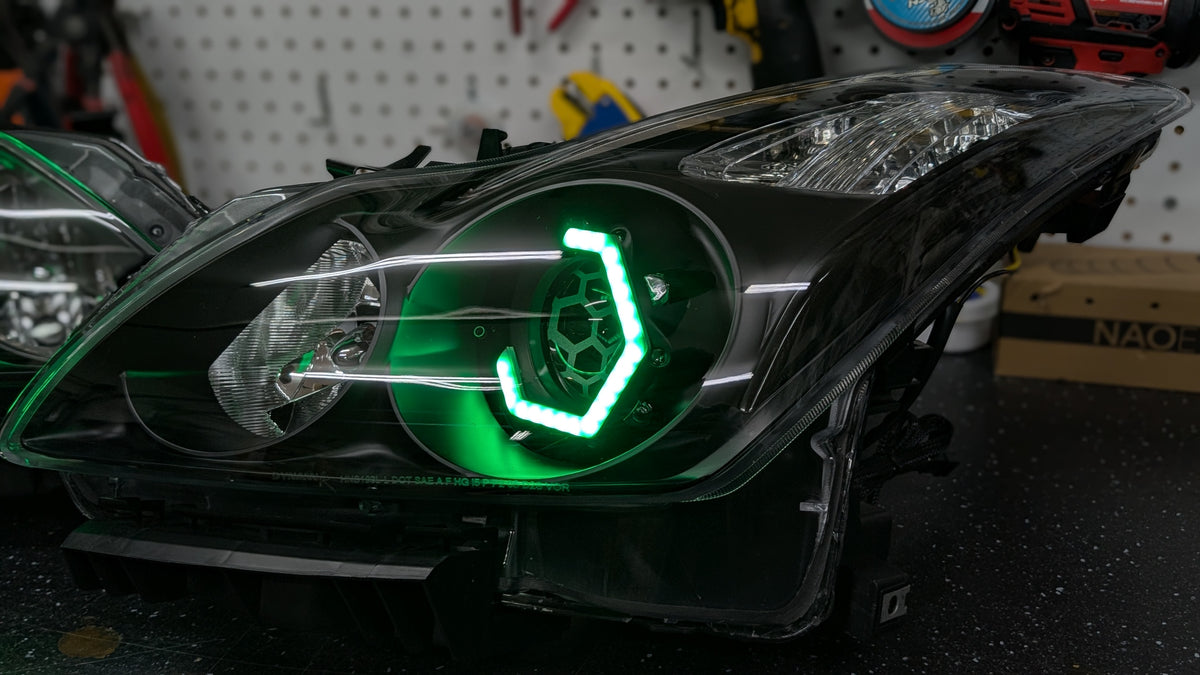 Infiniti G37 Coupe Hex RGBW flow LED headlights — view 7