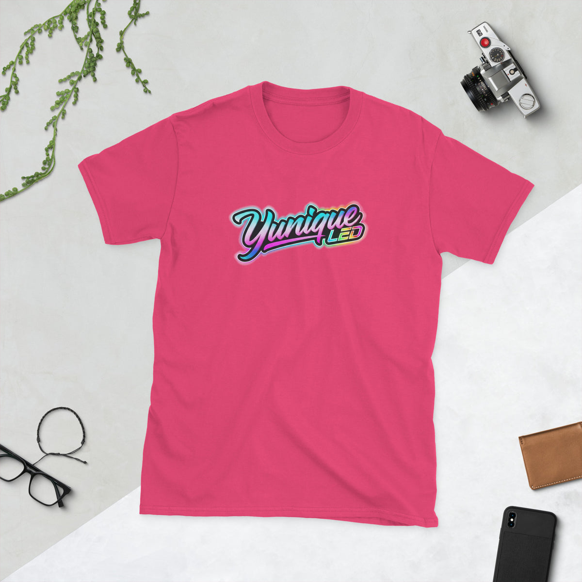 Yunique LED logo automotive T-shirt — mockup 10