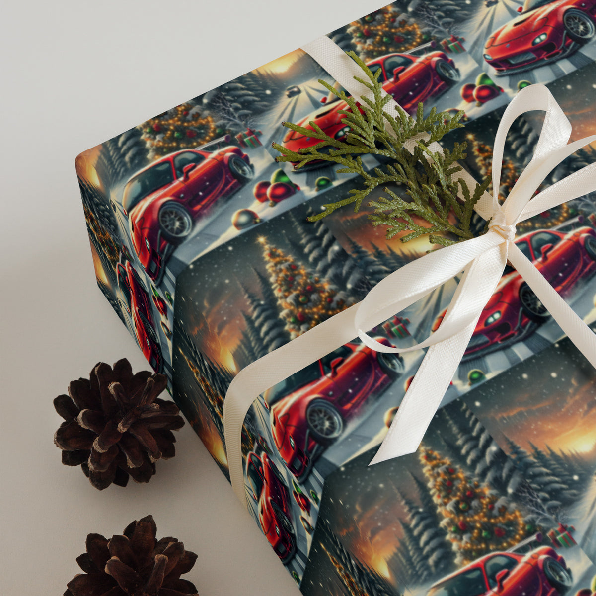 Mazda RX-7 Christmas wrapping paper sheets — mockup 4